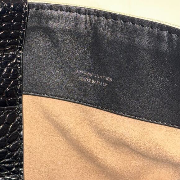 TOD´S Tasca Canvas & Croc Embossed Leather Tote Black & White Made in Italy - Picture 12 of 16